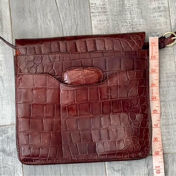 Alligator Italy Brown Leather Joan & David Lining Crocodile Crossbody Bag VTG - Picture 6 of 10
